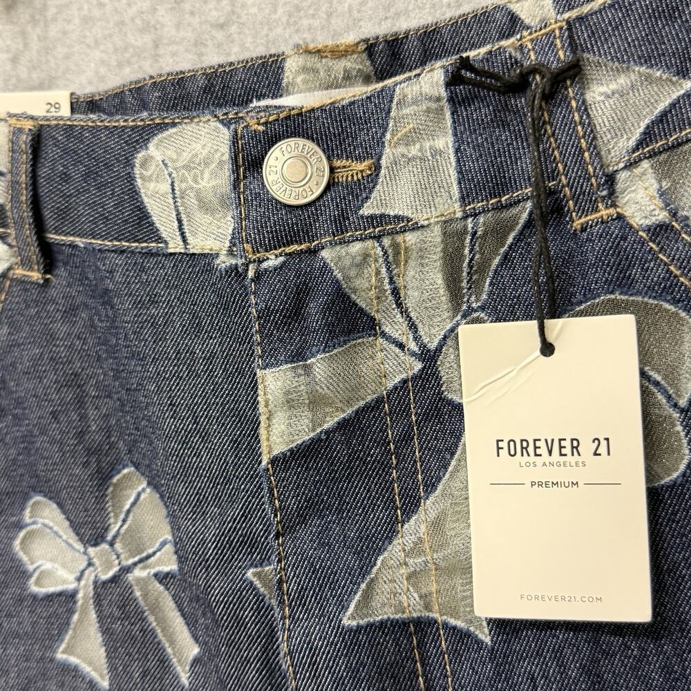 Forever 21 Premium Sheer Bow Denim Jeans High Rise Wide Leg Y2K Coquette 29 NWT - Picture 3 of 10